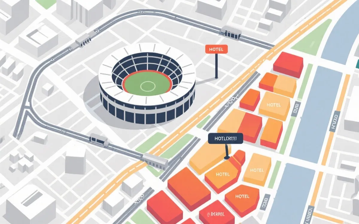 地铁线与住宿热区叠加的观赛地图示意